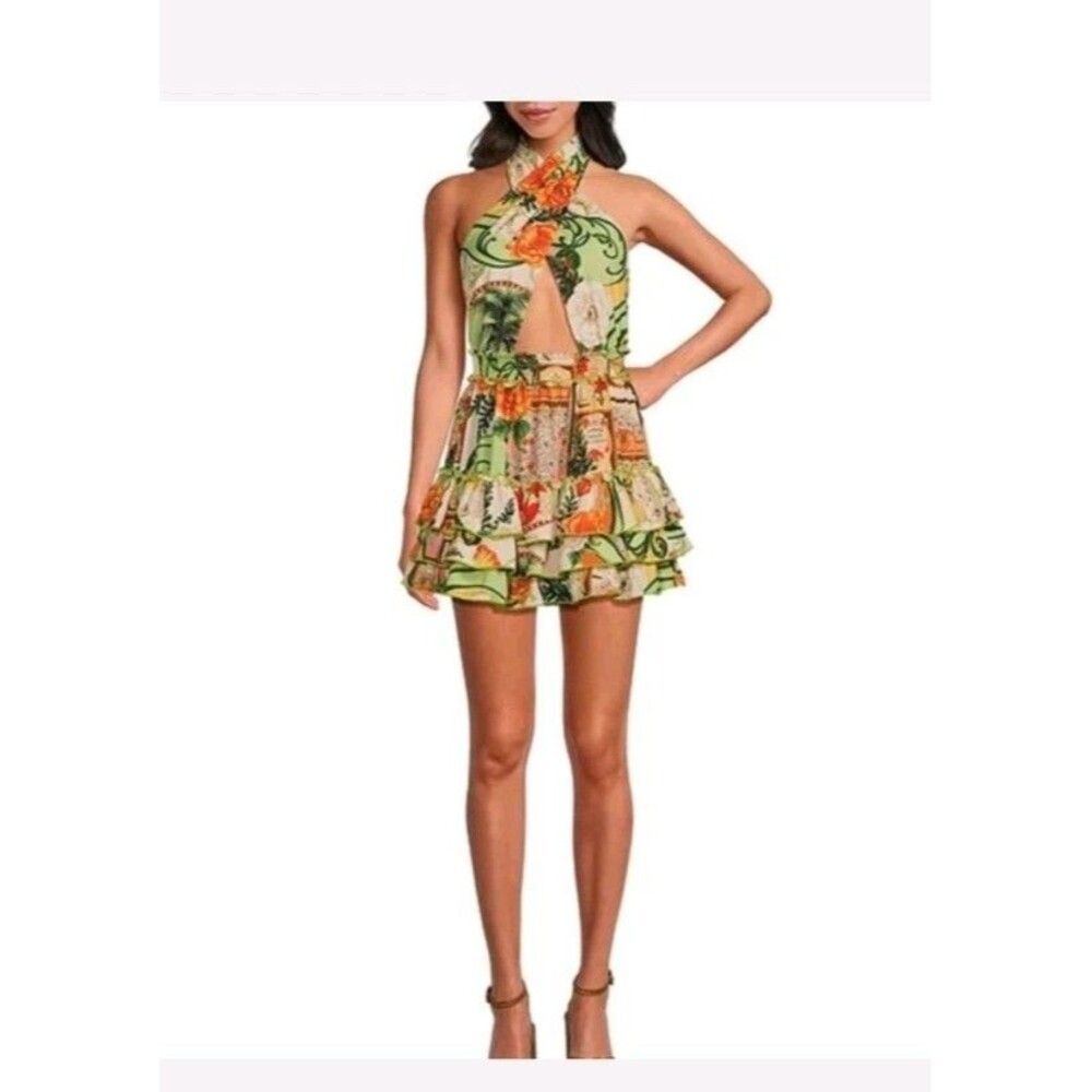 Aqua Bendita Moana Halter Dress In Surplice Tropical Vacation Designer Summer L